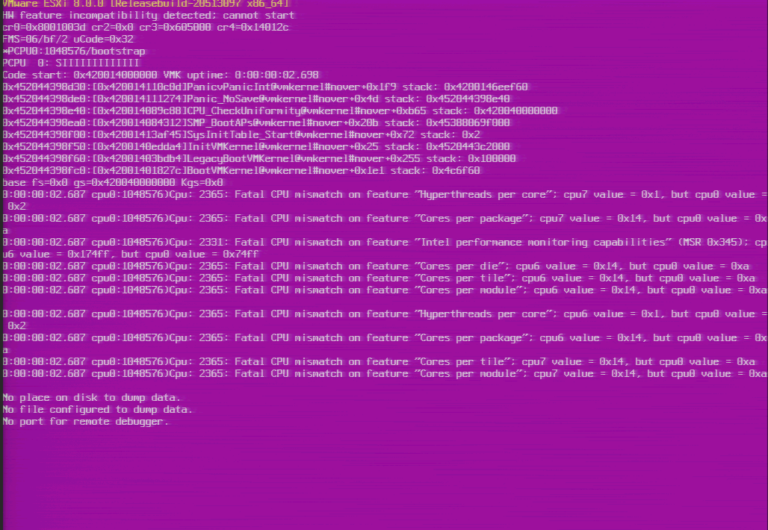 Vmware esxi kurarken cpu error pembe ekran hatası çözümü